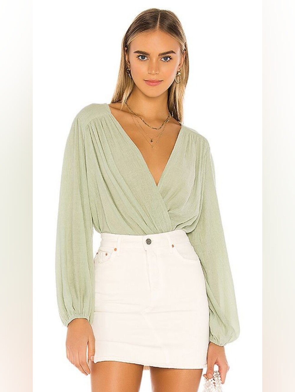 NWT Free People Check On It Wrap Top Green Slouchy Draped Blouse Size S Boho - Picture 2 of 9